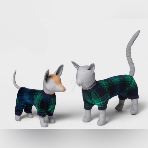 New Wondershop christmas blue green tartan Plaid Fleece Dog and Cat Pajamas M - Picture 1 of 5